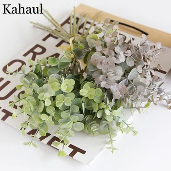 6 kom. buket umjetna eukaliptus buket plastične lažni listovi za vjenčanje nakit pribor umjetna biljka DIY home odmor dekor tok